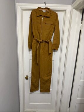 Tie-Waist Utility Jumpsuit in Mustard